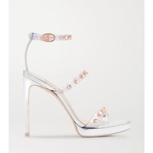 Sophia Webster Gem Crystal Heels Silver Leather Sandals EU 39